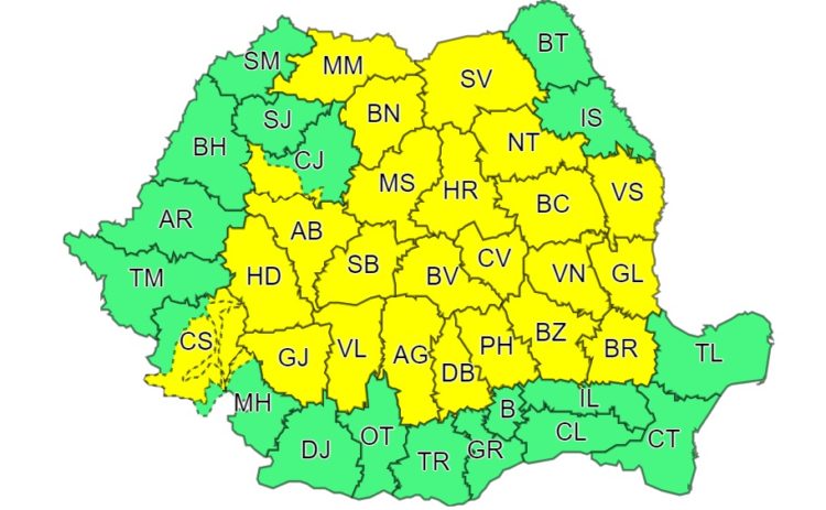 ATENȚIONARE METEOROLOGICĂ:COD GALBEN