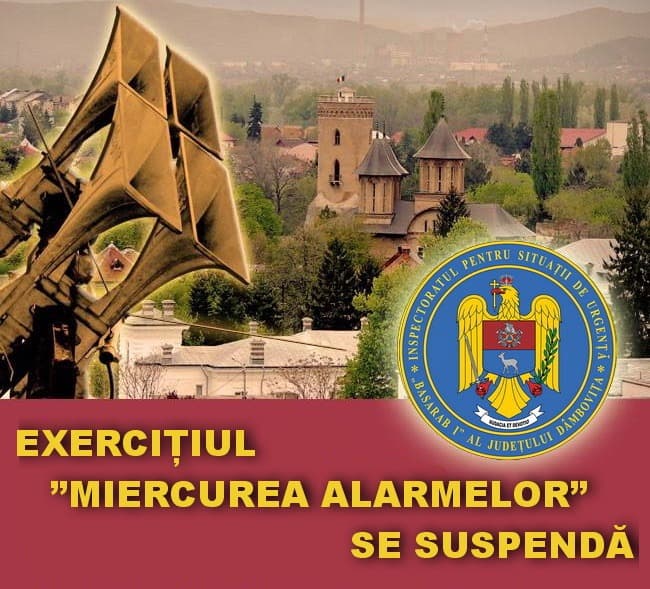 Exercițiul  “Miercurea Alarmelor” se suspendă!