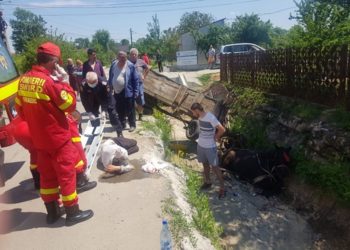 O fetiță de 9 ani și un bătrân au ajuns la spital după ce s-au răsturnat cu căruța!