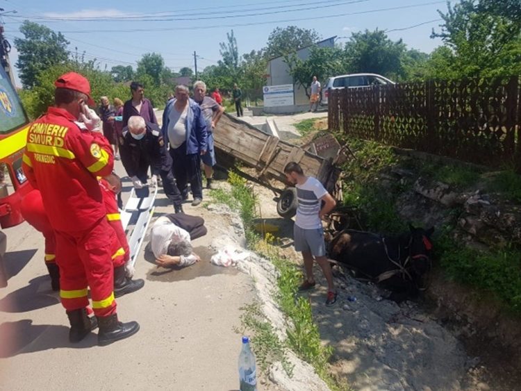 O fetiță de 9 ani și un bătrân au ajuns la spital după ce s-au răsturnat cu căruța!