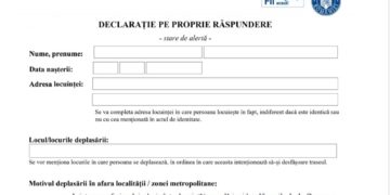 Deplasarea în afara localității va fi permisă doar pe baza unei noi declarații pe propria răspundere!