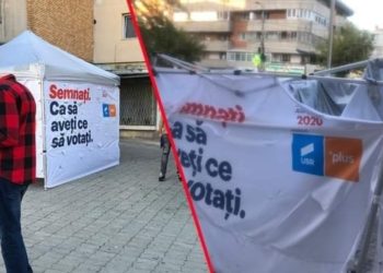 Un cort USR PLUS pentru strângere de semnături a fost distrus de persoane necunoscute!