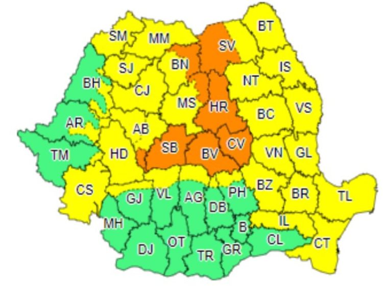 Cod galben de vreme rea pentru zona montană a județului Dâmbovița!