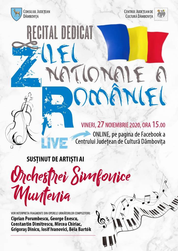 Centrul Judeţean de Cultură Dâmboviţa va transmite un recital live cu ocazia Zilei Naţionale a României!