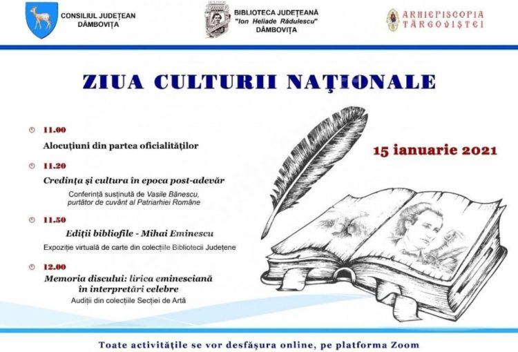 Manifestări organizate de Biblioteca Județeană ” I. H. Rădulescu” cu prilejul Zilei Culturii Naționale!