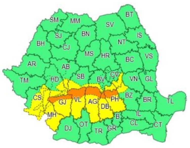 Cod portocaliu de viscol și ninsori la munte!