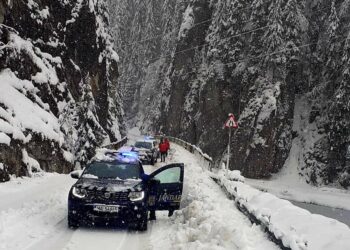 Jandarmii montani dâmbovițeni au ajutat la deblocarea părții carosabile a DJ 714 Moroeni – Peștera