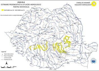 Institutul Național de Hidrologie și Gospodărire a Apelor -COD 🟨 GALBEN valabil în intervalul 10.01.2023 ora 18:00 – 12.01.2023 ora 12:00 pentru râul Dâmboviţa