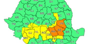 AVERTIZARE METEOROLOGICĂ – COD GALBEN valabil în intervalul 10 ianuarie, ora 16 – 11 ianuarie, ora 22 în care sunt vizate precipitații însemnate cantitativ și intensificări ale vântului