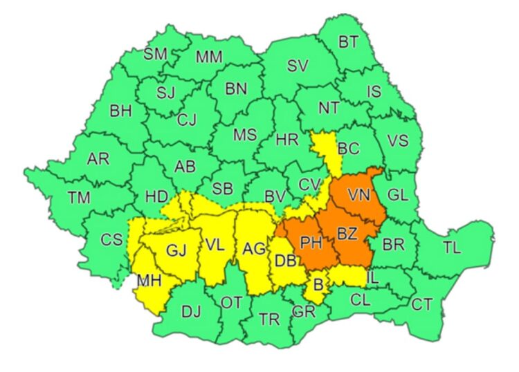 AVERTIZARE METEOROLOGICĂ – COD GALBEN valabil în intervalul 10 ianuarie, ora 16 – 11 ianuarie, ora 22 în care sunt vizate precipitații însemnate cantitativ și intensificări ale vântului
