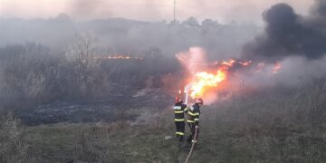 Incendiu de vegetație uscată în localitatea Vulcana Pandele