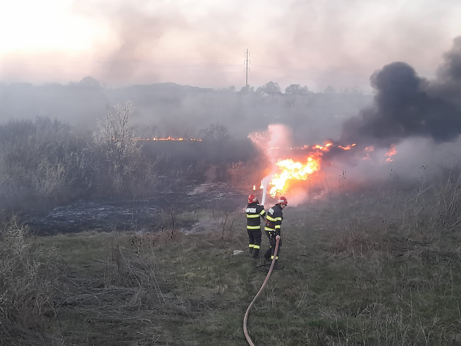 Incendiu de vegetație uscată în localitatea Vulcana Pandele