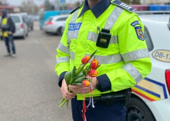 La început de primăvară, polițiștii rutieri au ”sancționat” doamnele și domnișoarele cu flori