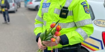La început de primăvară, polițiștii rutieri au ”sancționat” doamnele și domnișoarele cu flori
