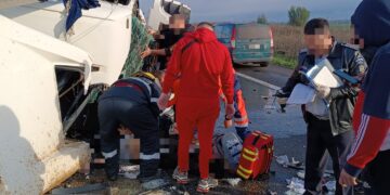 Intervenție în cazul unui accident rutier produs pe A1 km 53, raza localității Corbii Mari