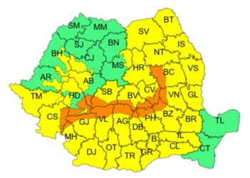 Administrația Națională de Meteorologie a emis două mesaje de avertizare meteorologică