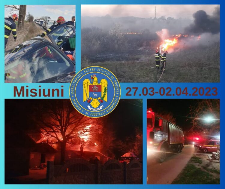 În perioada 27 martie – 02 aprilie 2023, echipajele de intervenţie din cadrul Inspectoratului pentru Situaţii de Urgenţă „Basarab I” al judeţului Dâmboviţa au acționat la 202 evenimente