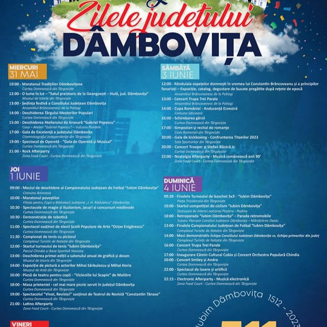 ZILELE JUDEȚULUI DÂMBOVIȚA SE APROPIE – 31 MAI- 4 IUNIE