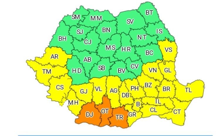 Avertizare meteo -COD GALBEN-19-20 Iulie