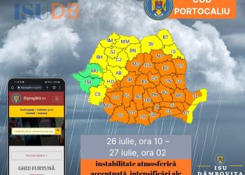 Avertizare meteo -Cod Portocaliu -interval 26 iulie, ora 10:00 – 27 iulie, ora 02:00