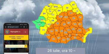 Avertizare meteo -Cod Portocaliu -interval 26 iulie, ora 10:00 – 27 iulie, ora 02:00