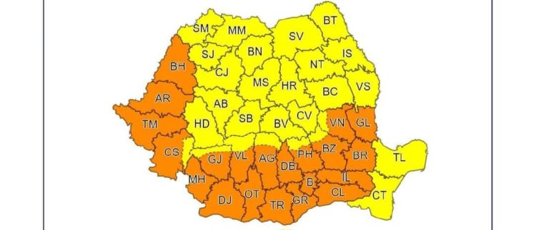 Avertizare meteo -COD PORTOCALIU-valabilă pentru județul Dâmbovița