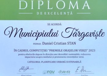 Municipiul Târgoviște premiat la competiția „Premiile Orașelor Verzi 2023″… la categoria “PLANIFICARE URBANĂ SUSTENABILĂ”!