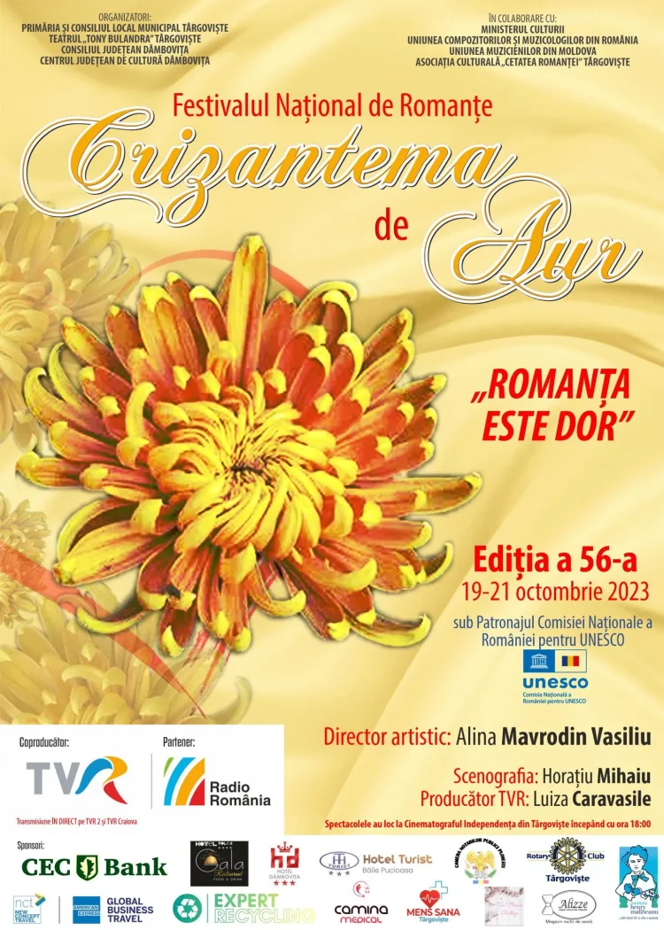 Festivalul Național „Crizantema de aur” 19-21 octombrie, a 56-a ediție! TEMA EDIȚIEI din acest an: „ROMANȚA ESTE DOR”