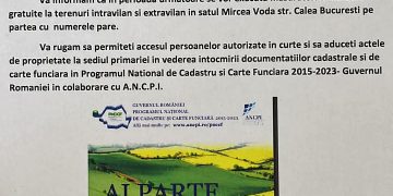 ANUNȚ -În perioada următoare se vor executa măsurători cadastrale gratuite la terenuri intravilan și extravilan în satul MIRCEA-VODĂ