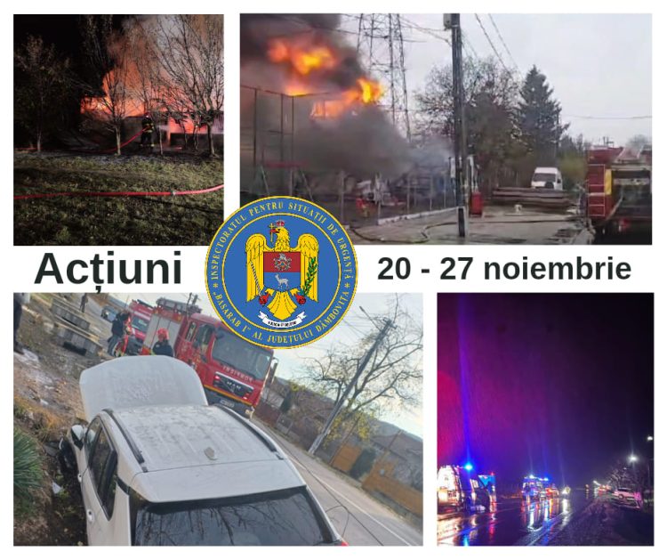 În perioada 20 noiembrie  – 27 noiembrie 2023, echipajele de intervenţie din cadrul Inspectoratului pentru Situaţii de Urgenţă „Basarab I” al judeţului Dâmboviţa au acționat la 2️⃣2️⃣5️⃣ evenimente