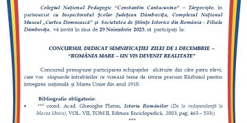 „România Mare – un vis devenit realitate”, concurs pentru elevi organizat la Muzeul de Istorie