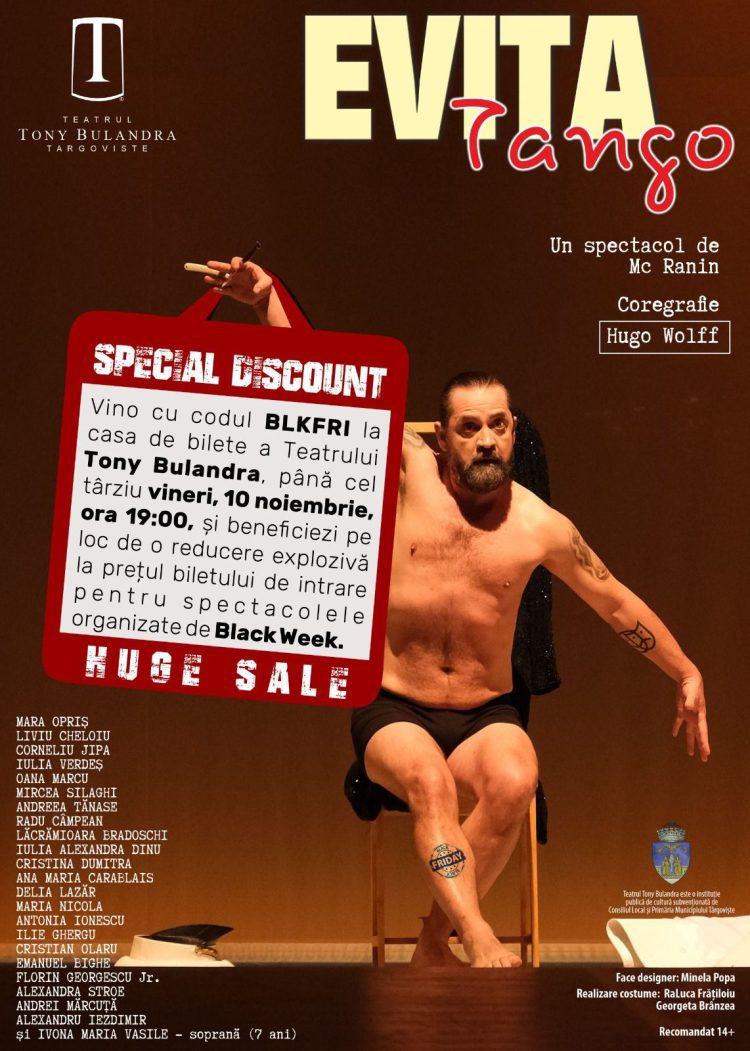 Numai în această vineri, 10 noiembrie, la ora 19, pe scena Teatrului „Tony Bulandra”, o femeie celebră dansează pentru dumneavoastră. Şi nu orice dans, ci chiar „Evita Tango”