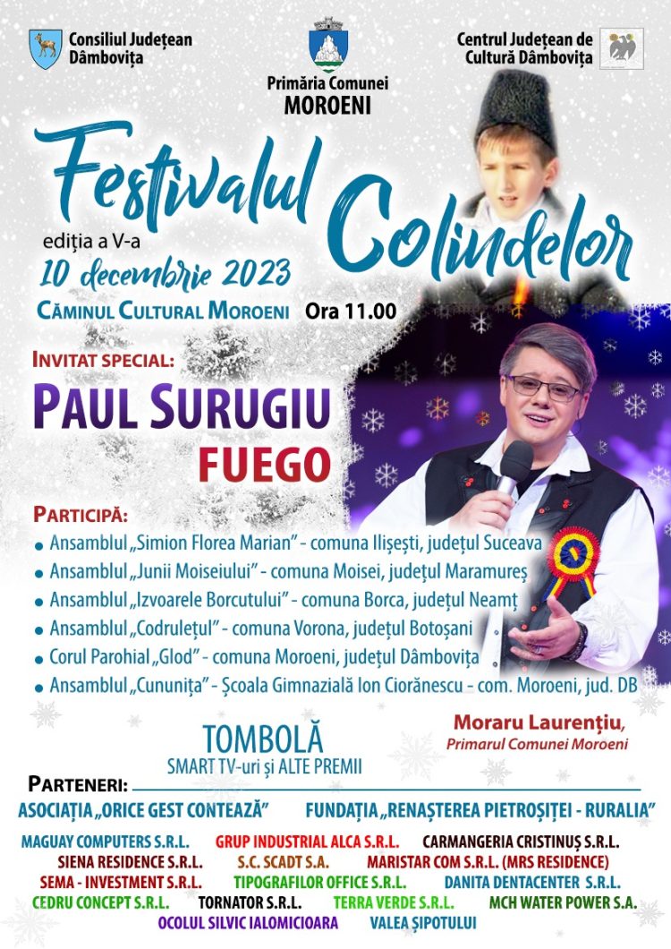 „Festivalul Colindelor”, ediția a V-a! Acesta are loc la Căminul Cultural Moroeni în data de 10 decembrie 2023!