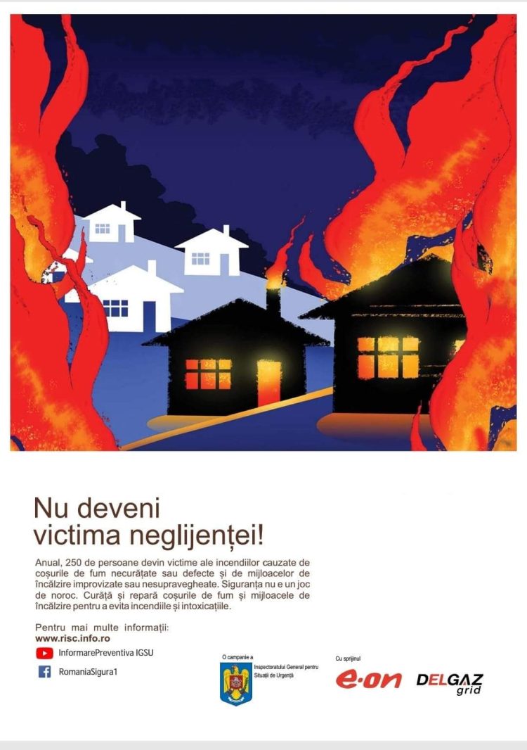 Se anunță încă o noapte geroasă. Pentru a preveni producerea unor evenimente care va pot pune viata în pericol, acordați atenţie respectării măsurilor specifice de apărare împotriva incendiilor -Pentru coşuri de fum şi sobe -Pentru mijloace de încălzire electrice