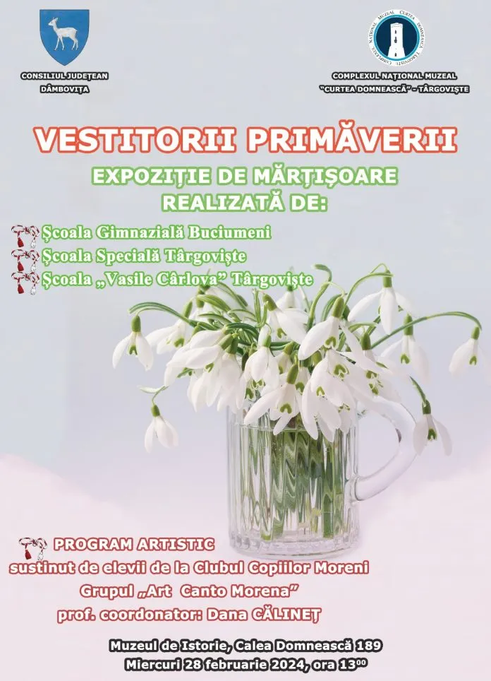 Primăvara prinde viață la Muzeul de Istorie din Târgoviște: Expoziție de mărțișoare și program artistic oferit de elevii Clubului Copiilor Moreni – Grupul Art Canto Morena!