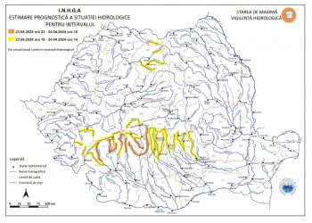 Avertizare hidrologică -Cod Galben – valabilă în intervalul 23 aprilie, ora 18:00 – 24 aprilie, ora 14:00.