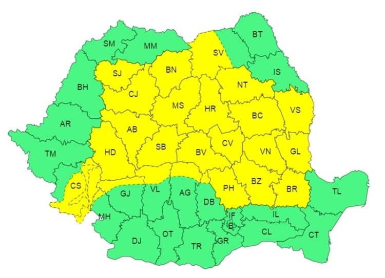 ATENȚIONARE METEOROLOGICĂ – COD GALBEN
