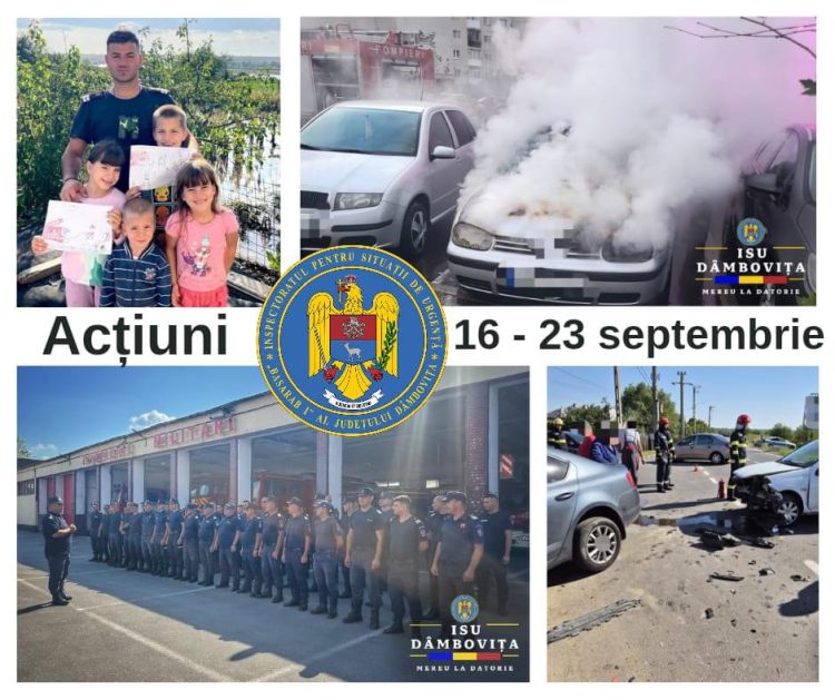 Echipajele ISU Dâmbovița, 222 intervenții în perioada 16-23 septembrie 2024: 140 de pompieri mobilizați pentru siguranța cetățenilor!