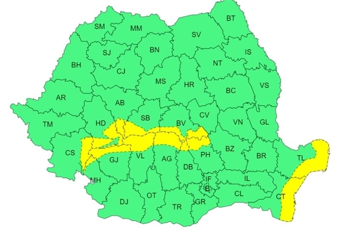 ATENȚIONARE METEOROLOGICĂ – COD GALBEN