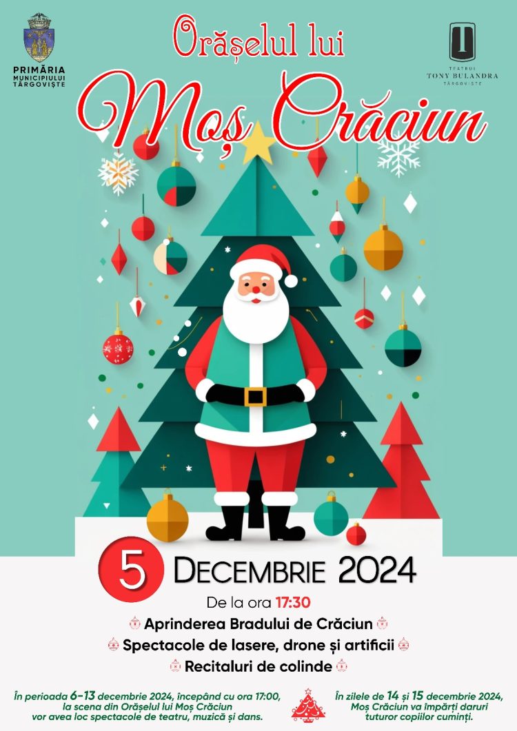 Spectacol de lumini și voie bună la aprinderea bradului de Crăciun, în Târgoviște!