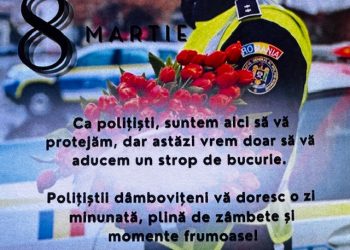 (Foto/Video) Surpriză de 8 Martie! Polițiștii din Dâmbovița, în acțiune pentru a răsfăța doamnele și domnișoarele!