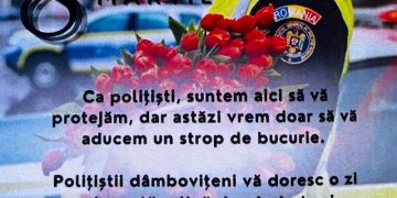 (Foto/Video) Surpriză de 8 Martie! Polițiștii din Dâmbovița, în acțiune pentru a răsfăța doamnele și domnișoarele!