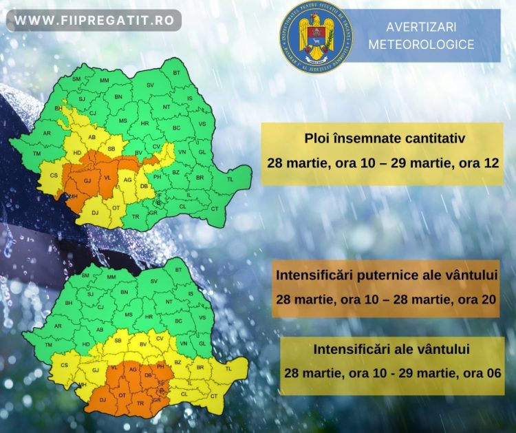 Alertă meteo de maximă urgență! Vânt puternic și ploi torențiale lovesc județul Dâmbovița!
