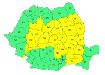 Cod Galben de furtuni în Dâmbovița: Averse torențiale, vijelii și grindină, astăzi între orele 12:00 și 23:00