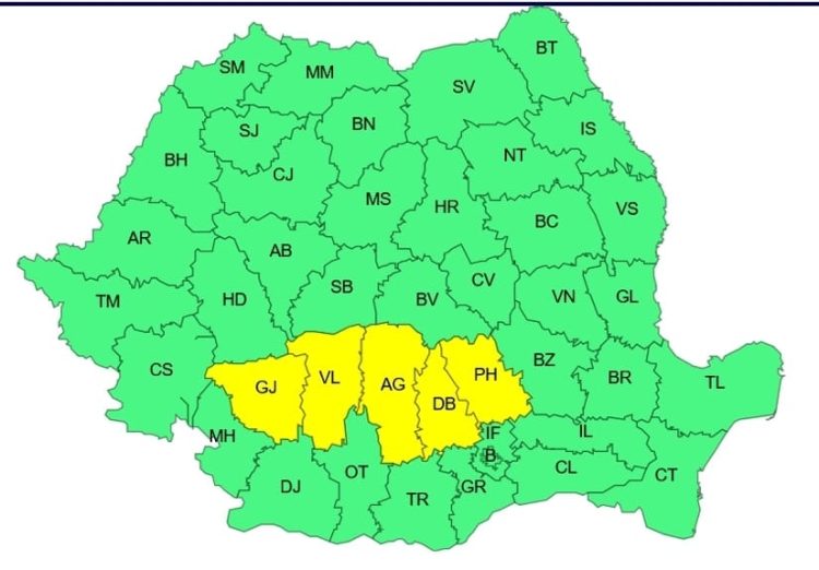 Atenționare meteo în Dâmbovița: Cod Galben de ploi abundente, lapoviță și vânt puternic până pe 18 mai