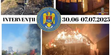 Intervenții ISU Dâmbovița în perioada 30 iunie – 7 iulie: 339 de misiuni pentru siguranța cetățenilor