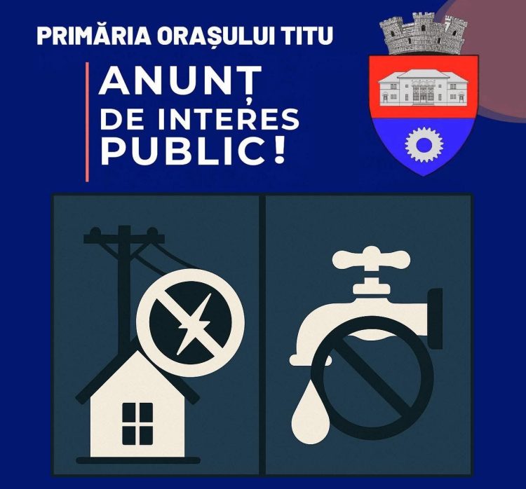 Titu rămâne fără curent și apă vineri, 25 iulie! Întrerupere programată între orele 09:00 – 13:00 în mai multe zone ale orașului