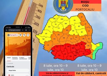 ALERTĂ METEO ÎN DÂMBOVIȚA: COD ROȘU DE CANICULĂ ȘI COD PORTOCALIU ÎN ZONA MONTANĂ – PERICOL EXTREM DE DISCONFORT TERMIC ȘI INCENDII