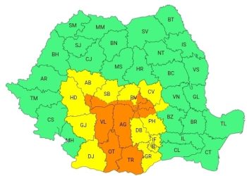 Dâmbovița sub cod portocaliu și galben de furtuni pe 18 august – ploi torențiale, vijelii și grindină