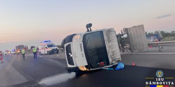 Accident mortal pe A1, la Petrești: autoutilitară răsturnată, un bărbat decedat